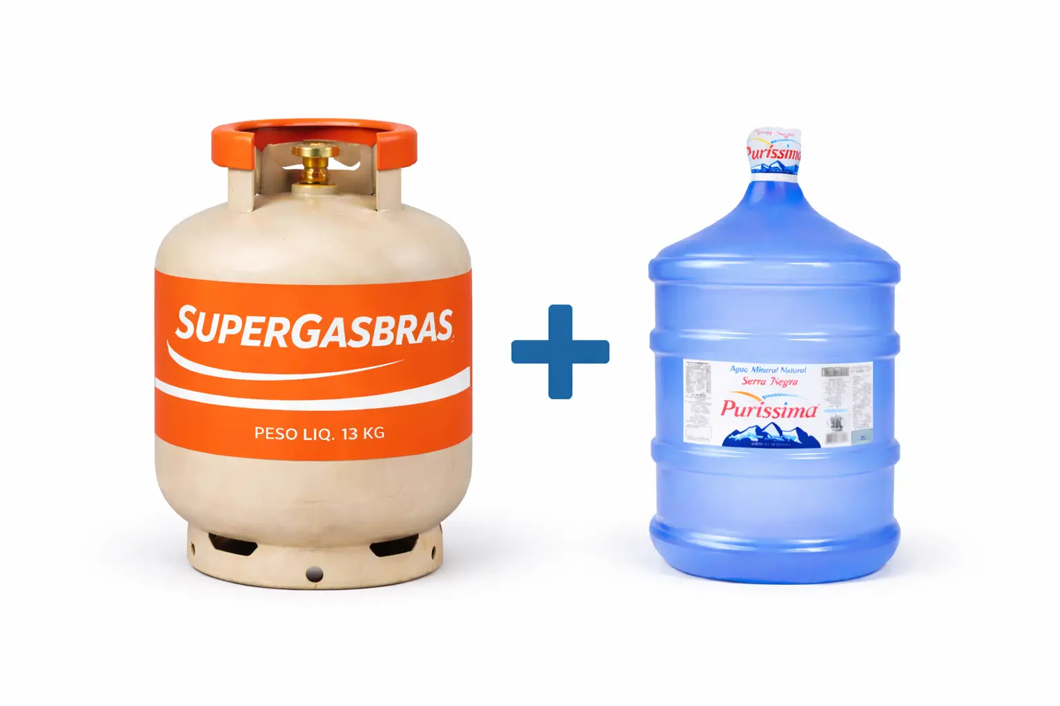 Botijão 13kg Supergasbras + Água Puríssima 20L